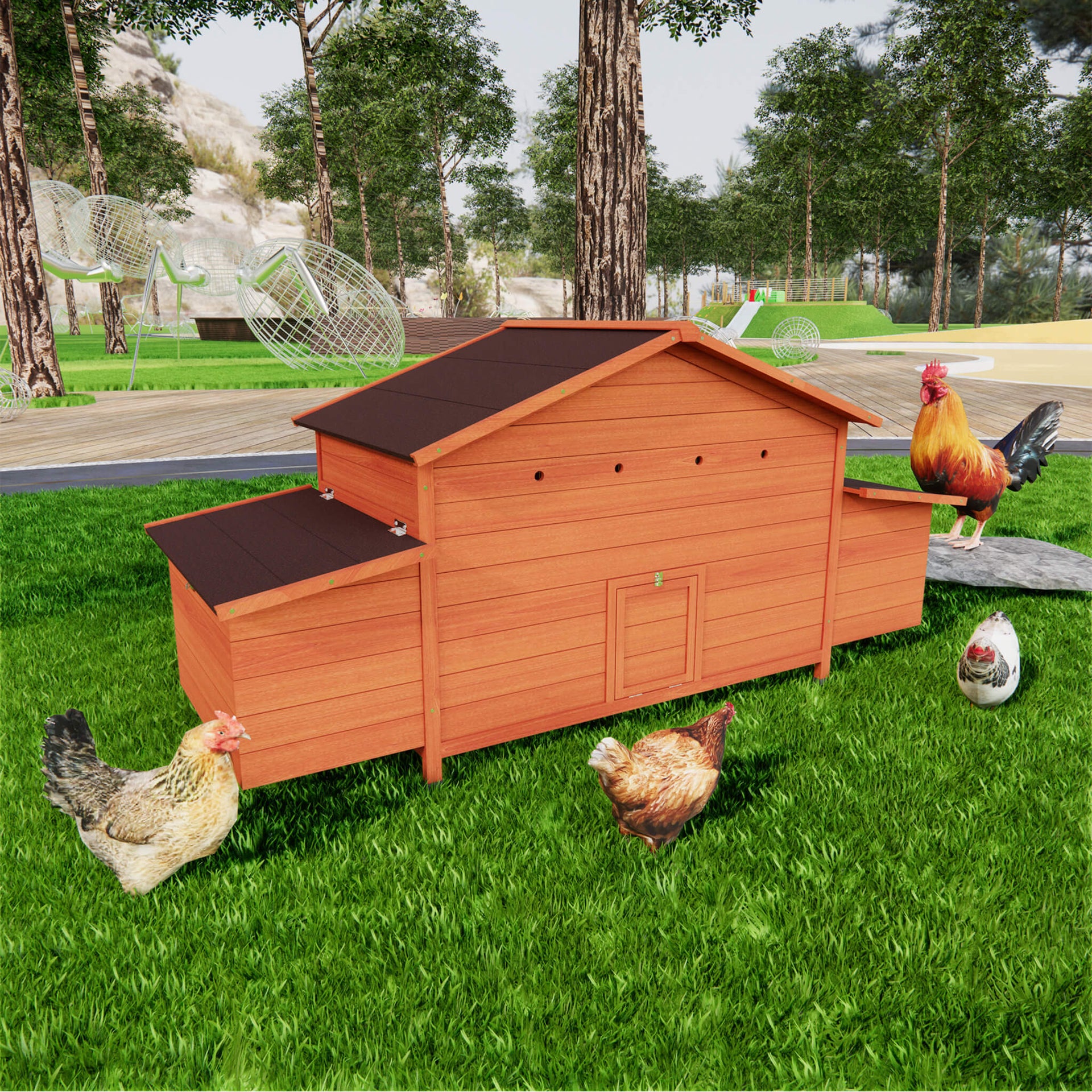 Large 44-Inch Premium Outdoor Spacious Wooden Chicken Coop With Two-Sides Nesting Boxes (SAK21875)