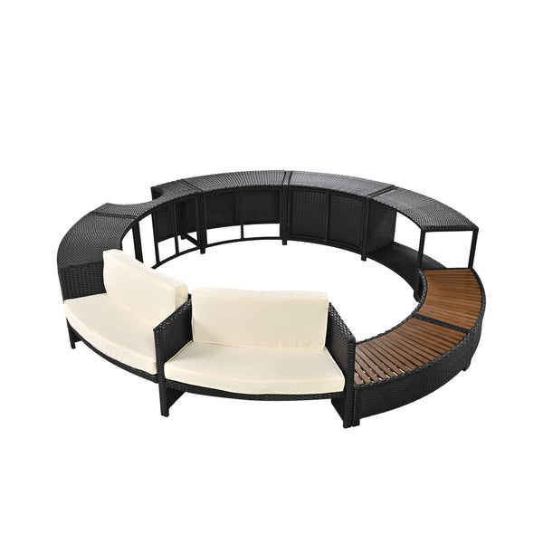 Large Premium Surround Spa Patio Rattan Sofa Set With Storage Compartments And Cushions (SAK75629)