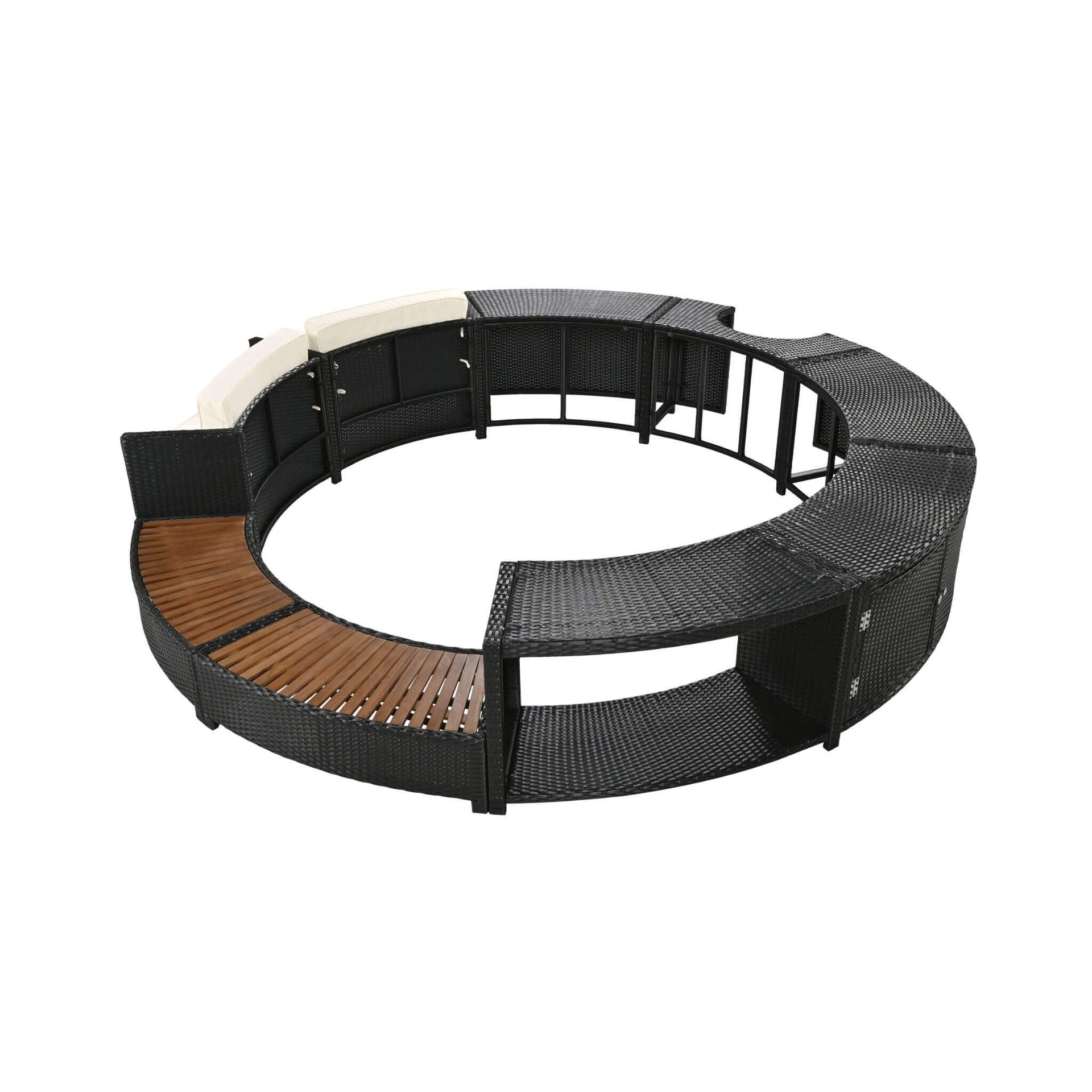 Large Premium Surround Spa Patio Rattan Sofa Set With Storage Compartments And Cushions (SAK75629)