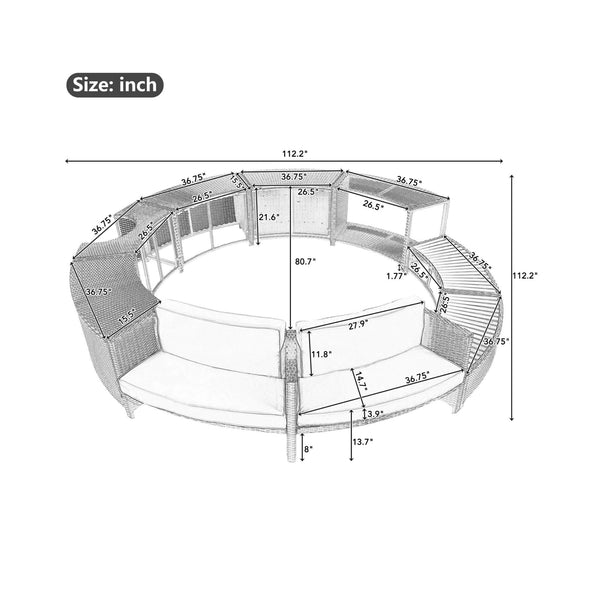 Large Premium Surround Spa Patio Rattan Sofa Set With Storage Compartments And Cushions (SAK75629)