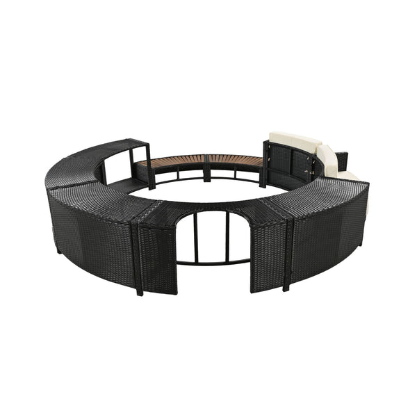 Large Premium Surround Spa Patio Rattan Sofa Set With Storage Compartments And Cushions (SAK75629)