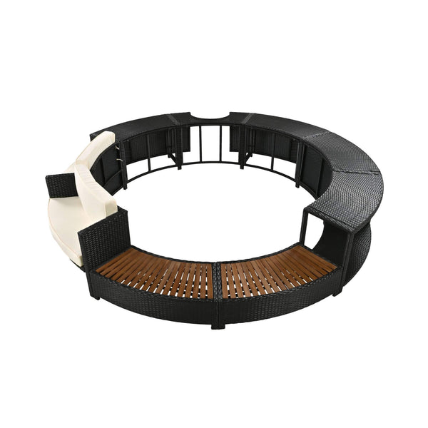 Large Premium Surround Spa Patio Rattan Sofa Set With Storage Compartments And Cushions (SAK75629)