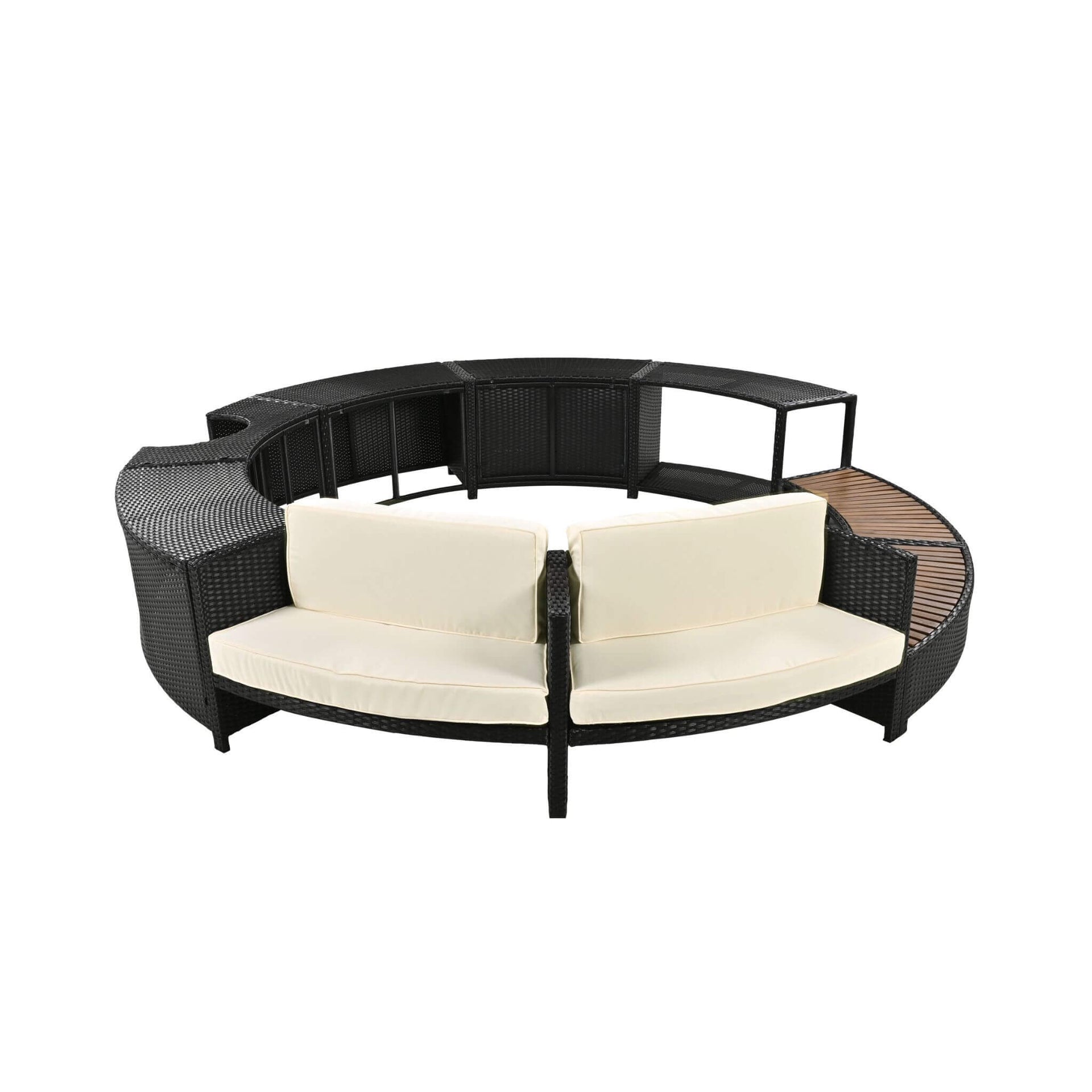 Large Premium Surround Spa Patio Rattan Sofa Set With Storage Compartments And Cushions (SAK75629)