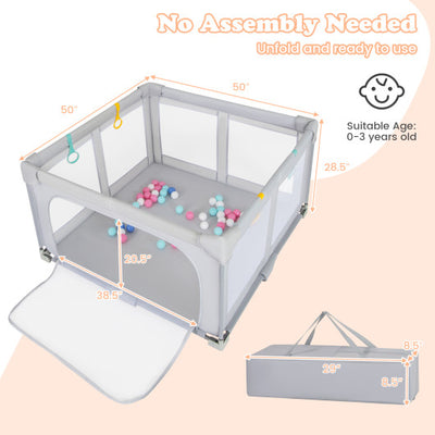 Large Baby Playpen BPA-Free Foldable Toddlers Safety Fence Play Yard with Zipper Gate-S