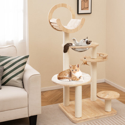 4-in-1 Large Wooden Cat Tower with Space Capsule Nest for Indoor Cats