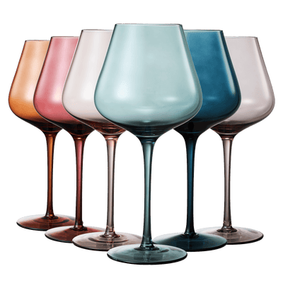 Colored Crystal Wine Glass Set of 6, Gift For Hosting, Her, Wife, Mom Friend - Large 20 oz Glasses, Unique Italian Style Tall Drinkware - Red & White, Dinner, Color Beautiful Glassware - (Pastel)