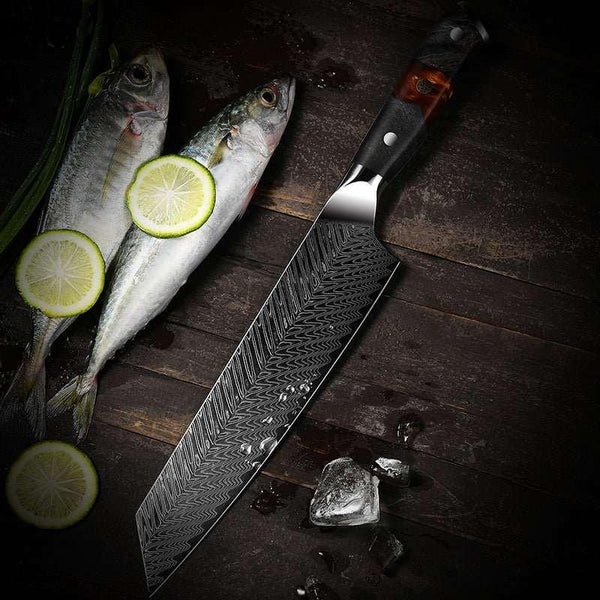 Master's Edge VG10 Damascus Knife Set with Ebony Wood Handle & Sheath - Gifts for You 'n Me