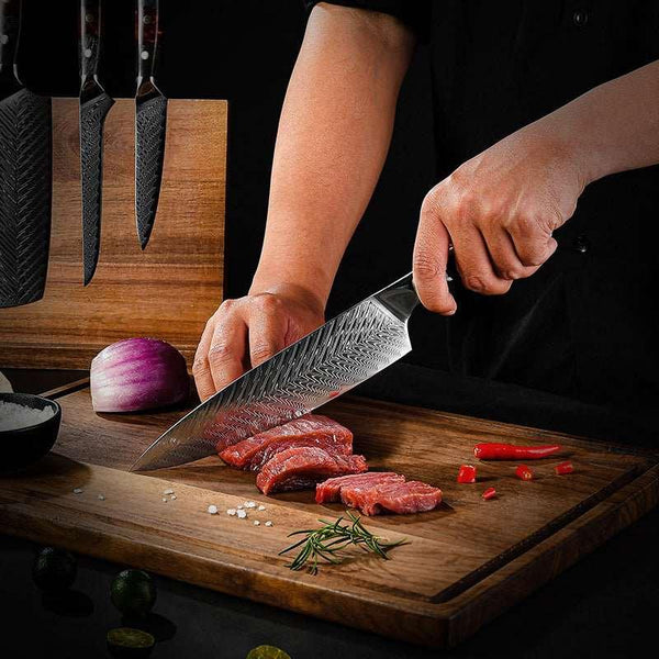 Master's Edge VG10 Damascus Knife Set with Ebony Wood Handle & Sheath - Gifts for You 'n Me