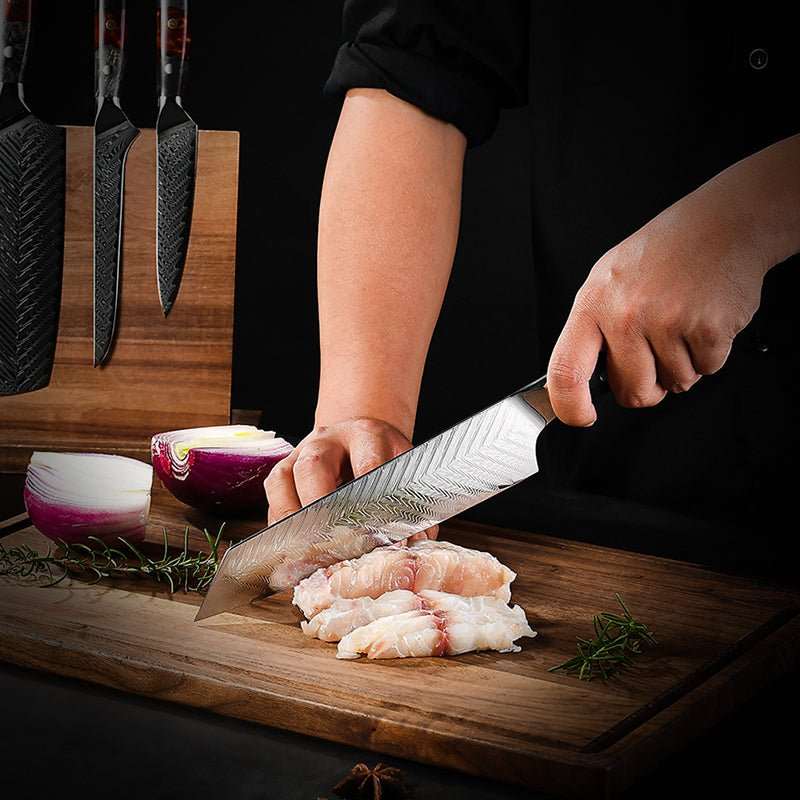Master's Edge VG10 Damascus Knife Set with Ebony Wood Handle & Sheath