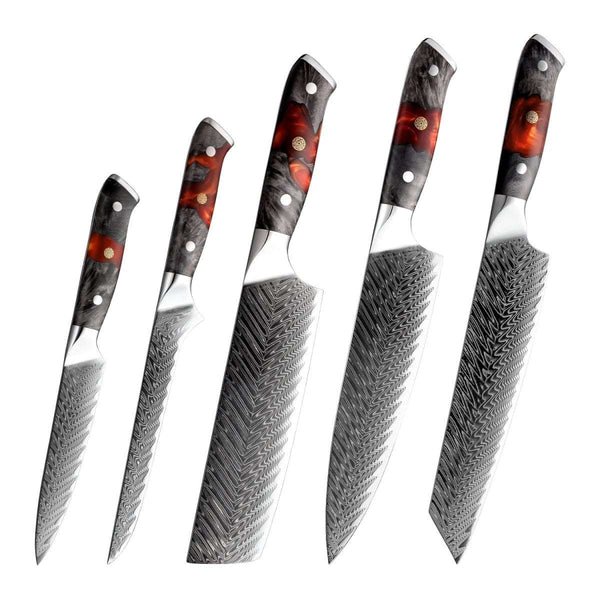 Master's Edge VG10 Damascus Knife Set with Ebony Wood Handle & Sheath