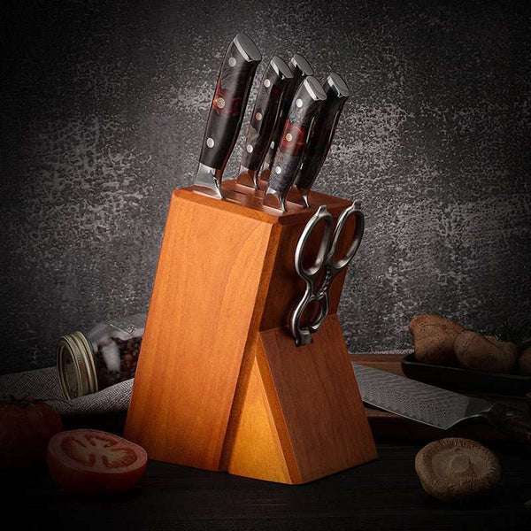 Master's Edge VG10 Damascus Knife Set with Ebony Wood Handle & Sheath