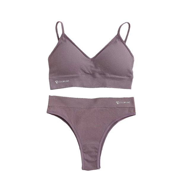Talmont Seamless Ribbed Bra & Panty Set – Soft, Stretchy Lounge Lingerie with Removable Pads
