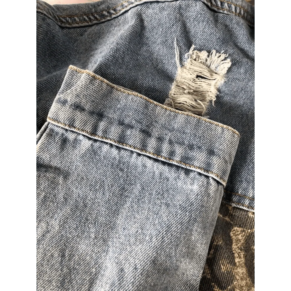 Lavish Style Winter Long-sleeved Jacket Denim Trendy Leopard Print Stitching Lapel Short Jacket For Women And Girls