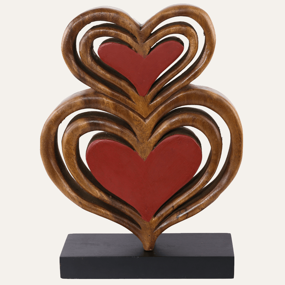 Wooden Heart Sculpture – Twin Souls, Acacia Wood