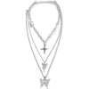 Layered Butterfly Cross Angel Pendant Necklace