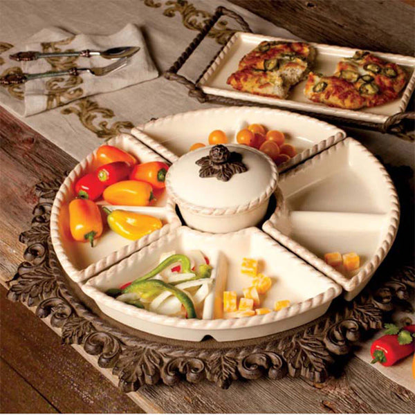 Acanthus Stoneware Lazy Susan Crudité Server
