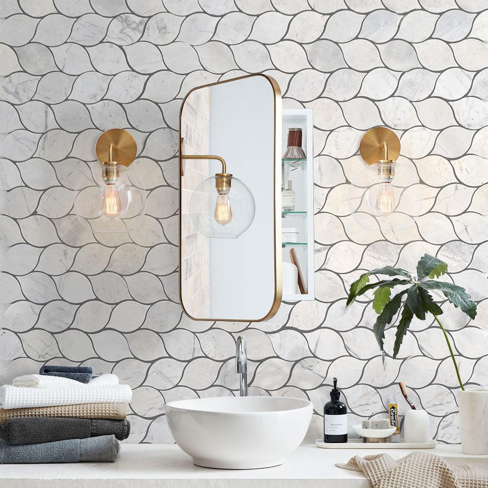Palia White Dolomite Mosaic Tile Leaf Design on 12