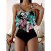 Leaf Print Hanky Hem High Waisted Bikini Swimsuit