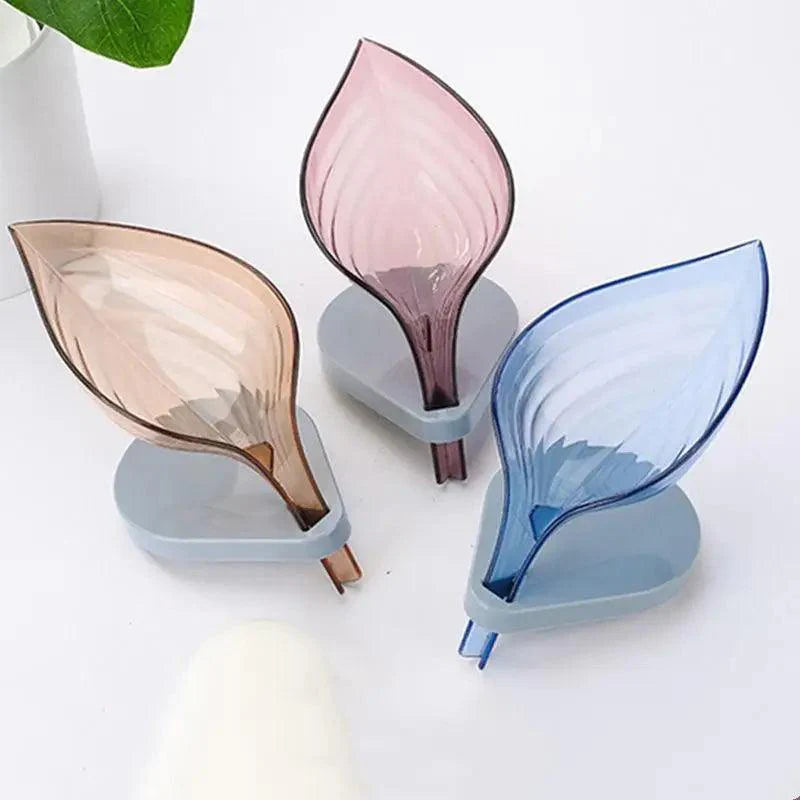 Leaf Shape Soap Box Bathroom soap holder Dish Storage Plate Tray Bathroom Soap Holder Case Bathroom Supplies bathroom gadgets Drainage Soap Holder-Leaf Soap Storage Box-Vertical Manual Soap Holder-Suction Cup Drain Soap Box for Shower Bathroom Kitchen