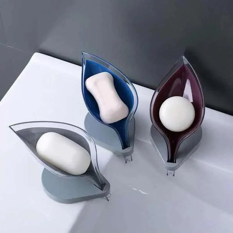 Leaf Shape Soap Box Bathroom soap holder Dish Storage Plate Tray Bathroom Soap Holder Case Bathroom Supplies bathroom gadgets Drainage Soap Holder-Leaf Soap Storage Box-Vertical Manual Soap Holder-Suction Cup Drain Soap Box for Shower Bathroom Kitchen