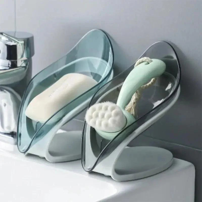 Leaf Shape Soap Box Creative Drain Soap Holder Bathroom Soap Holder Free Perforated Soap Dish For Bathroom Suction Cup Soap Dish Soap Dish with Draining Tray Soap Holder Saver for Shower Bathroom Keep Soap Bars Dry Clean