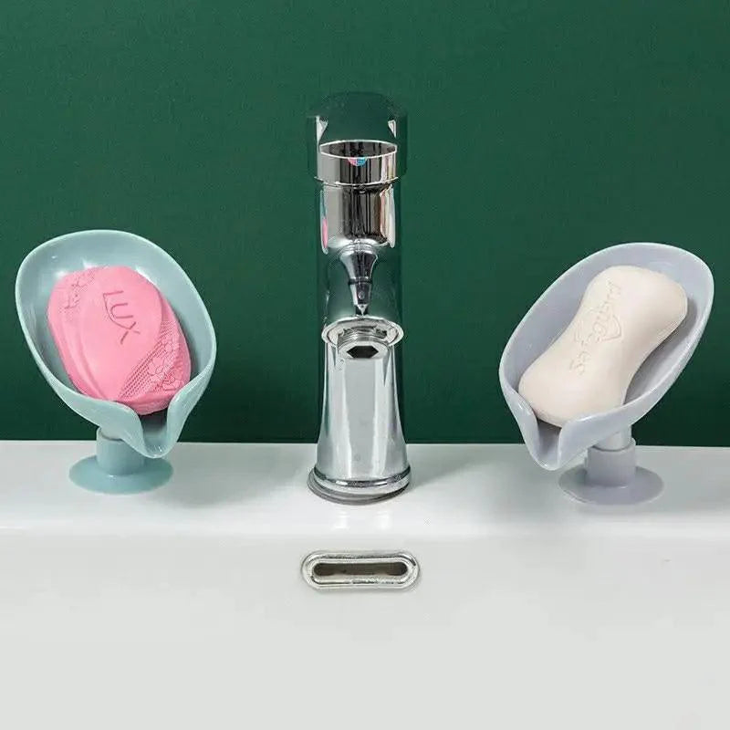 Leaf Shaped Soap Dish Holder Suction Cup Soap Dish For Bathroom Shower Soap Box Sponge Soap Holder Storage Tray Soap container Soap Dish Holder Lotus Leaf Shape With Suction Cup Drain Detachable Soap Box Not Punched Toilet Bath Drain Shelf Storage