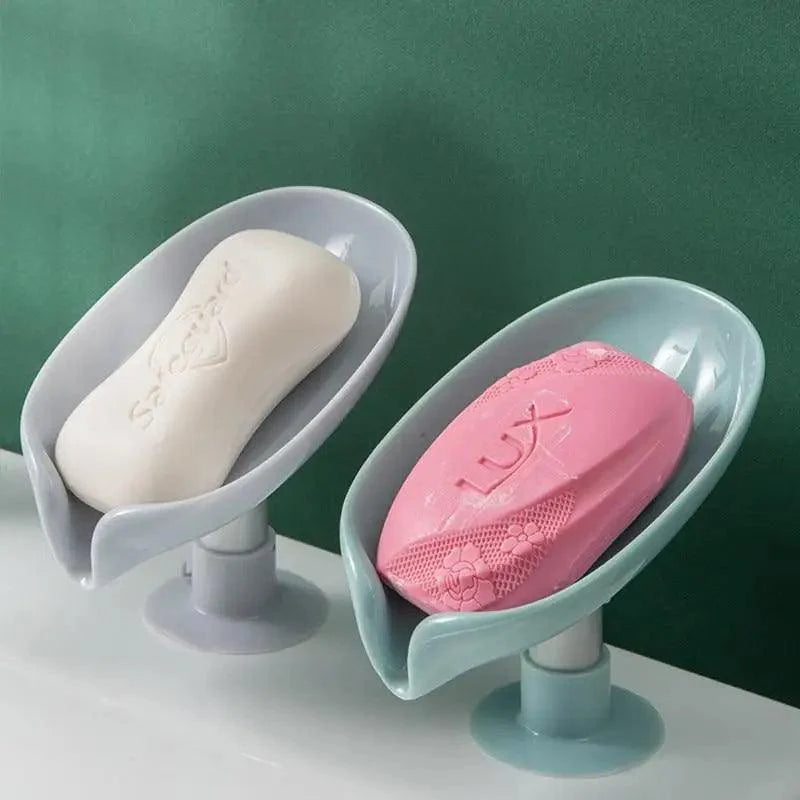 Leaf Shaped Soap Dish Holder Suction Cup Soap Dish For Bathroom Shower Soap Box Sponge Soap Holder Storage Tray Soap container Soap Dish Holder Lotus Leaf Shape With Suction Cup Drain Detachable Soap Box Not Punched Toilet Bath Drain Shelf Storage