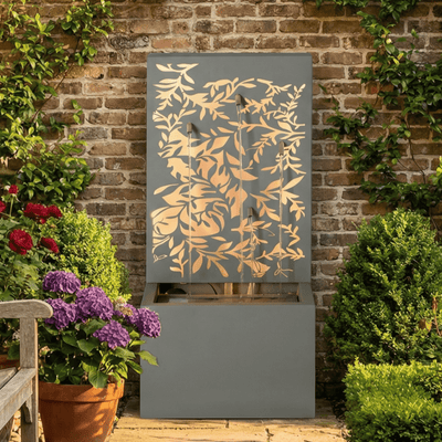 Metal Wall Fountain Outdoor Cut Leaf Panel Backlit