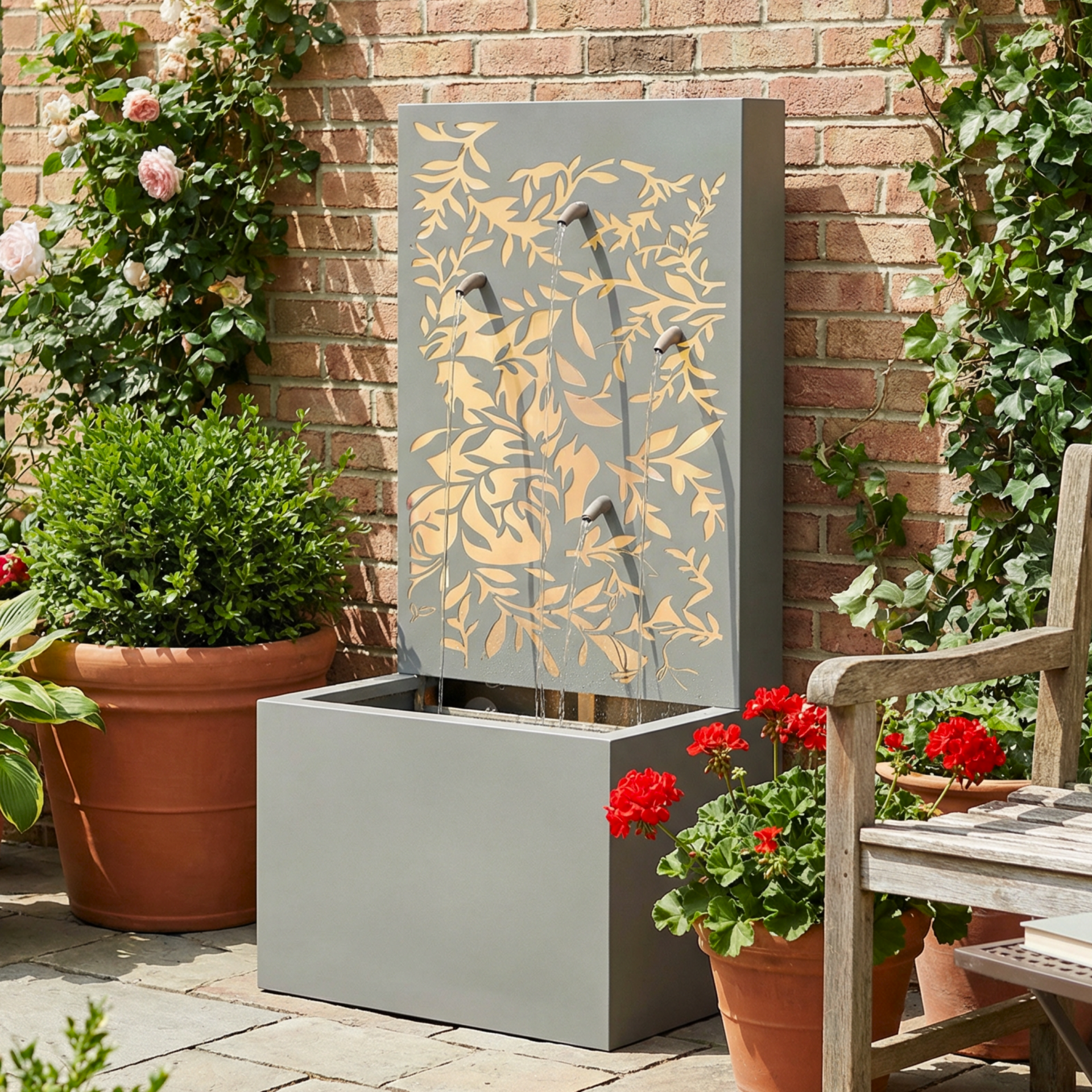 Metal Wall Fountain Outdoor Cut Leaf Panel Backlit