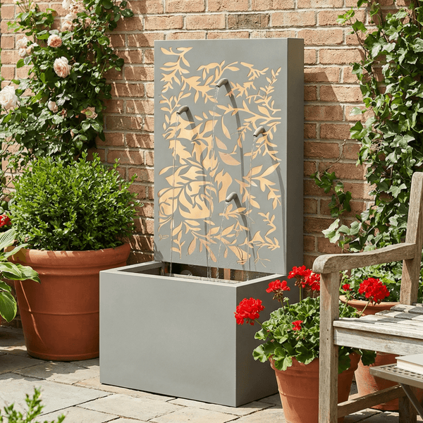 Metal Wall Fountain Outdoor Cut Leaf Panel Backlit