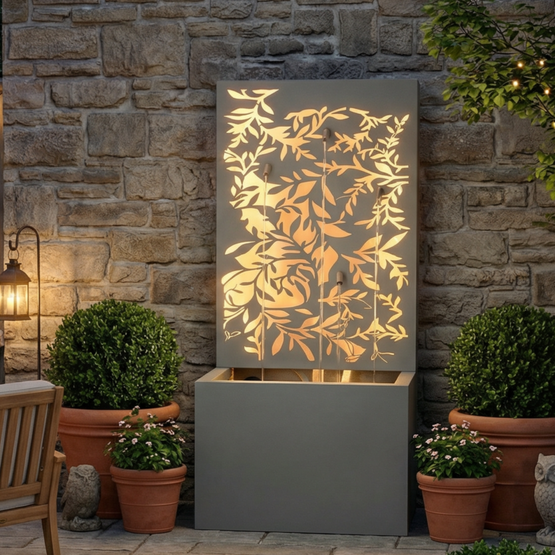 Metal Wall Fountain Outdoor Cut Leaf Panel Backlit
