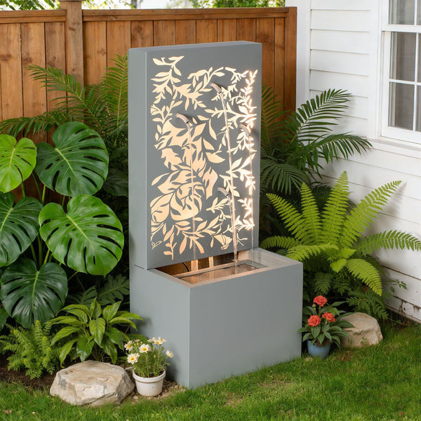Metal Wall Fountain Outdoor Cut Leaf Panel Backlit
