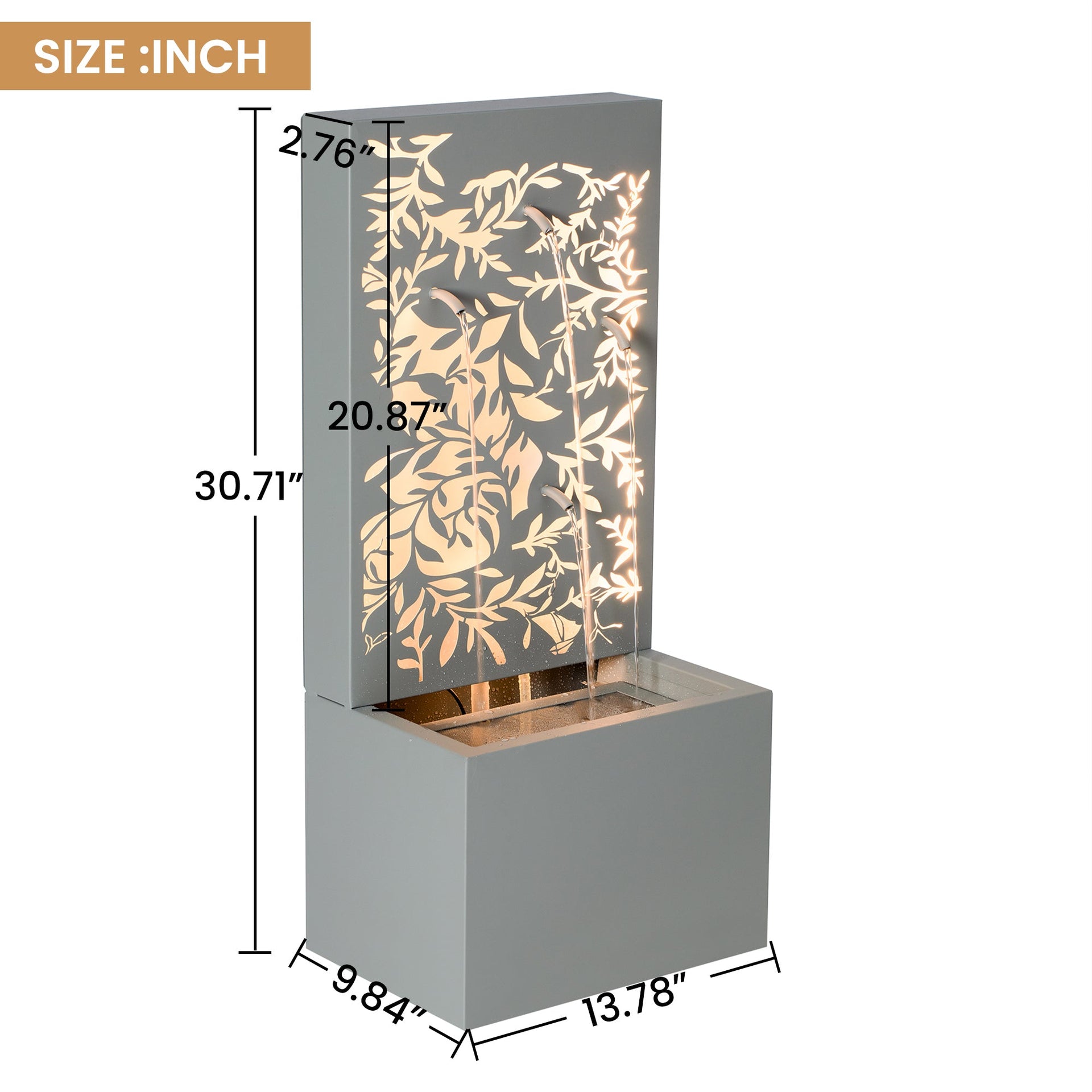 Metal Wall Fountain Outdoor Cut Leaf Panel Backlit