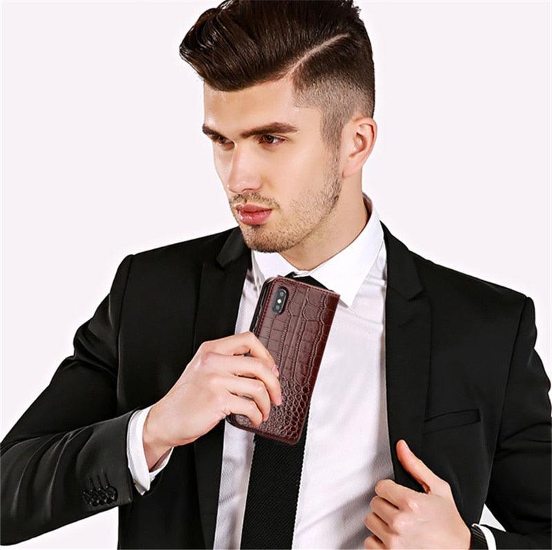 Leather Black Flip Case for iPhone XS Max X XR 12 Mini 11 Pro 7 8 Wallet Stand Cover Flip Wallet Leather Case with Secure Buckle Closing Lock and Bracket Function