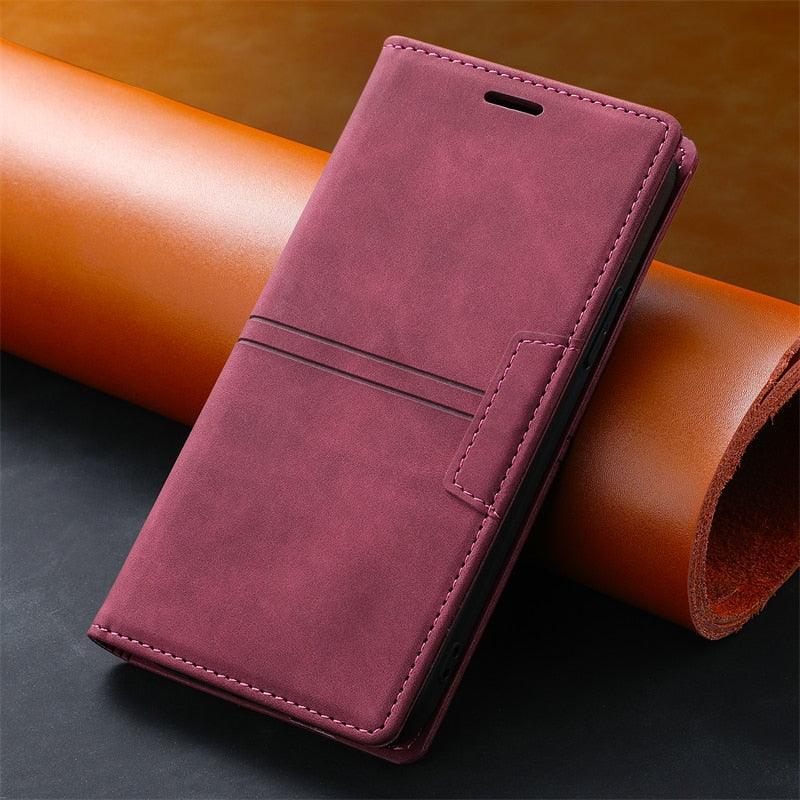 Leather Case Folding Flip Case with Kickstand Credit Card Slot Magnetic Closure Protective Case for iPhone Leather Case For iPhone 14 13 12 11 Pro Mini Flip Case Cover