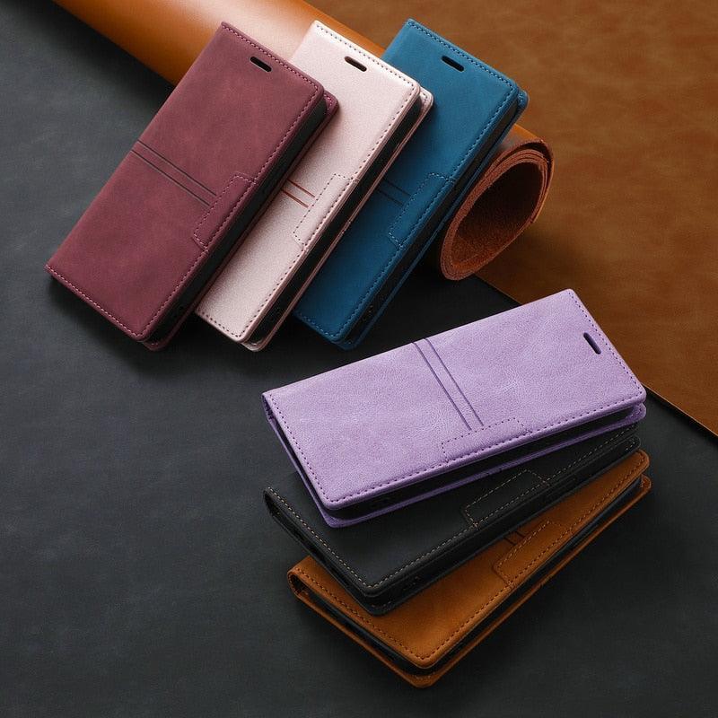 Leather Case Folding Flip Case with Kickstand Credit Card Slot Magnetic Closure Protective Case for iPhone Leather Case For iPhone 14 13 12 11 Pro Mini Flip Case Cover
