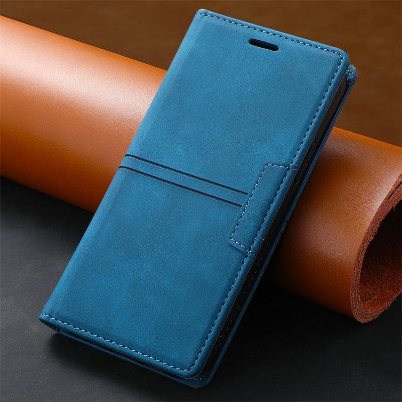 Leather Case Folding Flip Case with Kickstand Credit Card Slot Magnetic Closure Protective Case for iPhone Leather Case For iPhone 14 13 12 11 Pro Mini Flip Case Cover