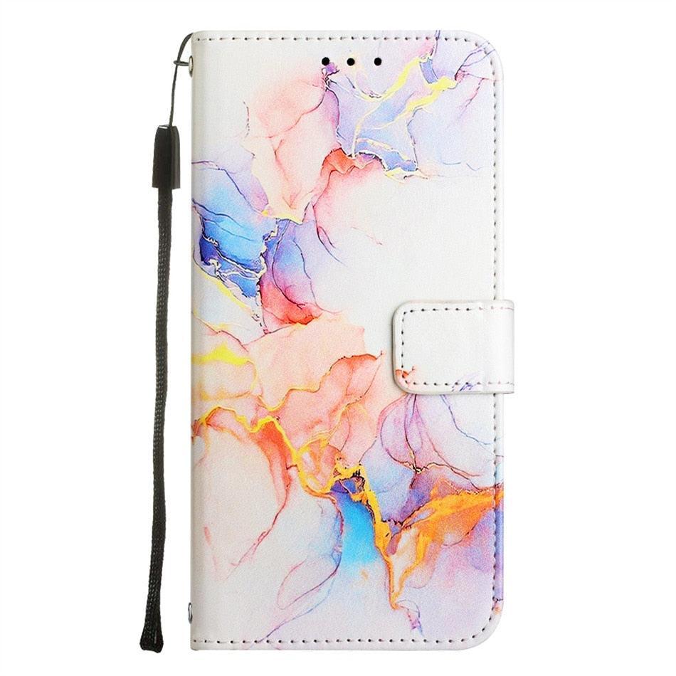 Leather Flip Phone Case For iPhone 14 13 12 Mini 11 Pro XS Max Cute Card Slot Wallet Cover Marble Pattern PU Leather Shockproof Flip Wallet Case with Stand Magnetic Money Pouch Silicone Bumper Phone Case