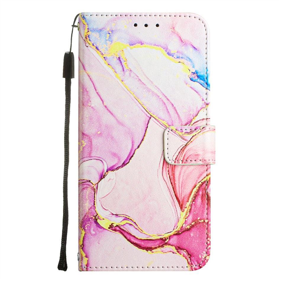 Leather Flip Phone Case For iPhone 14 13 12 Mini 11 Pro XS Max Cute Card Slot Wallet Cover Marble Pattern PU Leather Shockproof Flip Wallet Case with Stand Magnetic Money Pouch Silicone Bumper Phone Case