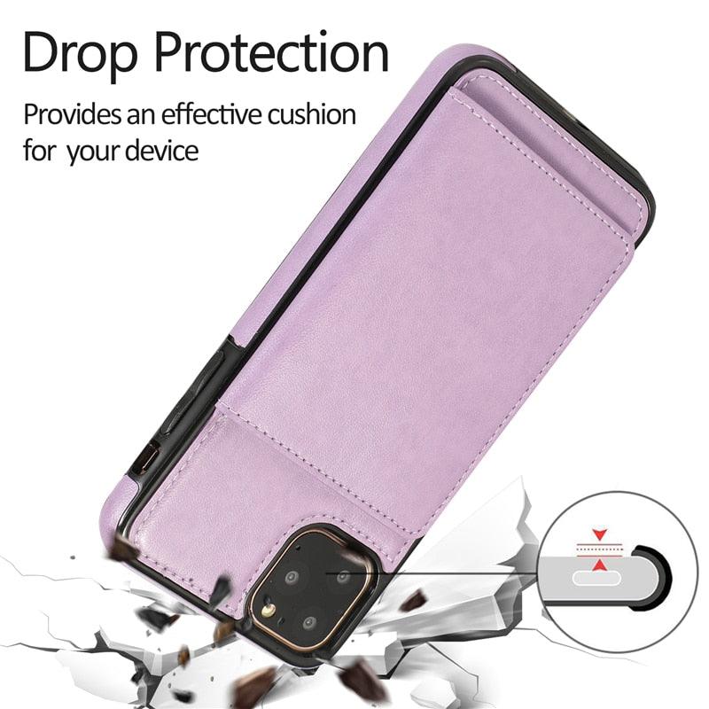 Leather Wallet Case For iPhone 11 Pro Max XS Max XR X 8 7 6S 6Plus 5 5S With Stand Card Pocket Case Cover Shockproof Texture PU Leather  Wallet Cover