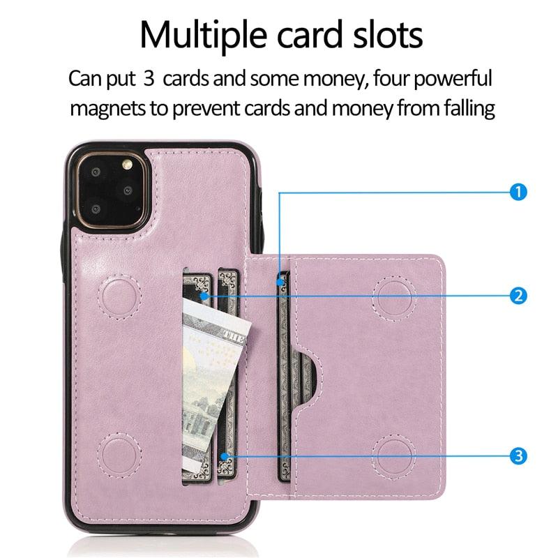 Leather Wallet Case For iPhone 11 Pro Max XS Max XR X 8 7 6S 6Plus 5 5S With Stand Card Pocket Case Cover Shockproof Texture PU Leather  Wallet Cover