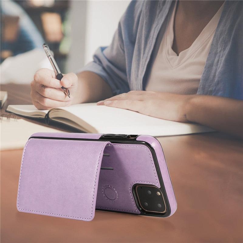 Leather Wallet Case For iPhone 11 Pro Max XS Max XR X 8 7 6S 6Plus 5 5S With Stand Card Pocket Case Cover Shockproof Texture PU Leather  Wallet Cover