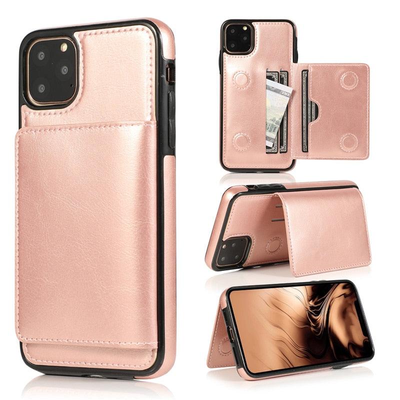 Leather Wallet Case For iPhone 11 Pro Max XS Max XR X 8 7 6S 6Plus 5 5S With Stand Card Pocket Case Cover Shockproof Texture PU Leather  Wallet Cover