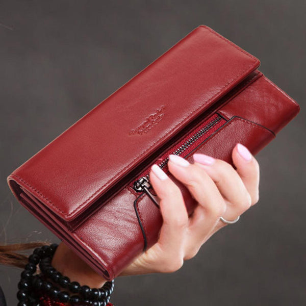 Leather Women's Wallet Long Leather Clutch Multi Card Coin Purse RFID Anti-magnetic Mobile Phone Bag