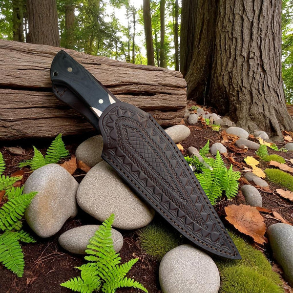 D2 Steel Hunting Knife with G10 Handle & Leather Sheath
