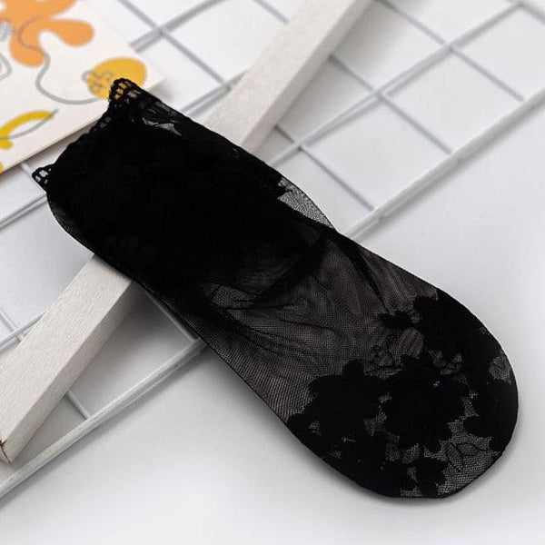 Leaves Patterned Lace Invisible Thin Short Lace Boat Socks Hollow Non-slip Shallow Socks For Women