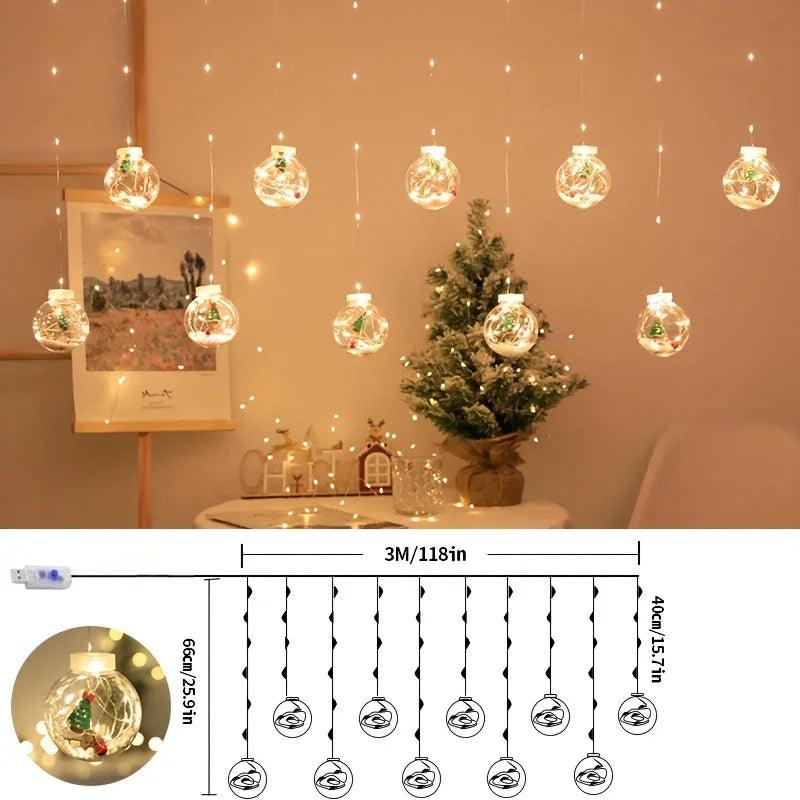 LED Christmas Curtain Lights with Copper Wire & Wishing Ball