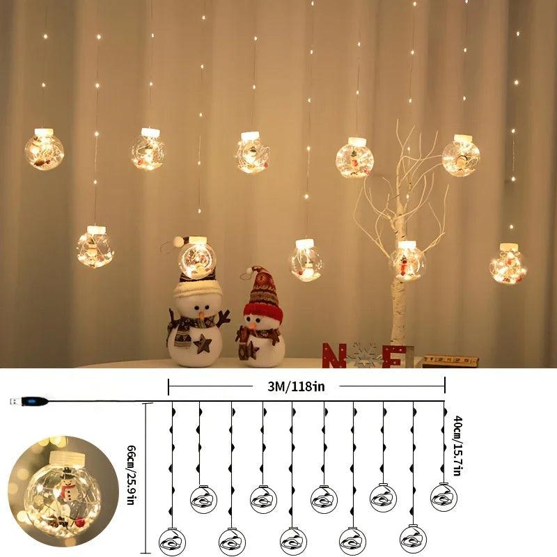 LED Christmas Curtain Lights with Copper Wire & Wishing Ball