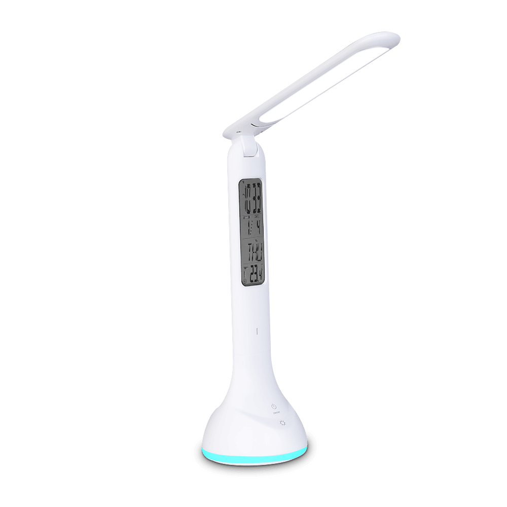 LED Desk Lamp Foldable Dimmable Touch Rechargeable Table Lamp with Calendar Temperature Alarm Clock Decorative Table Lamp Cute Study Lamps for Bedroom Décor