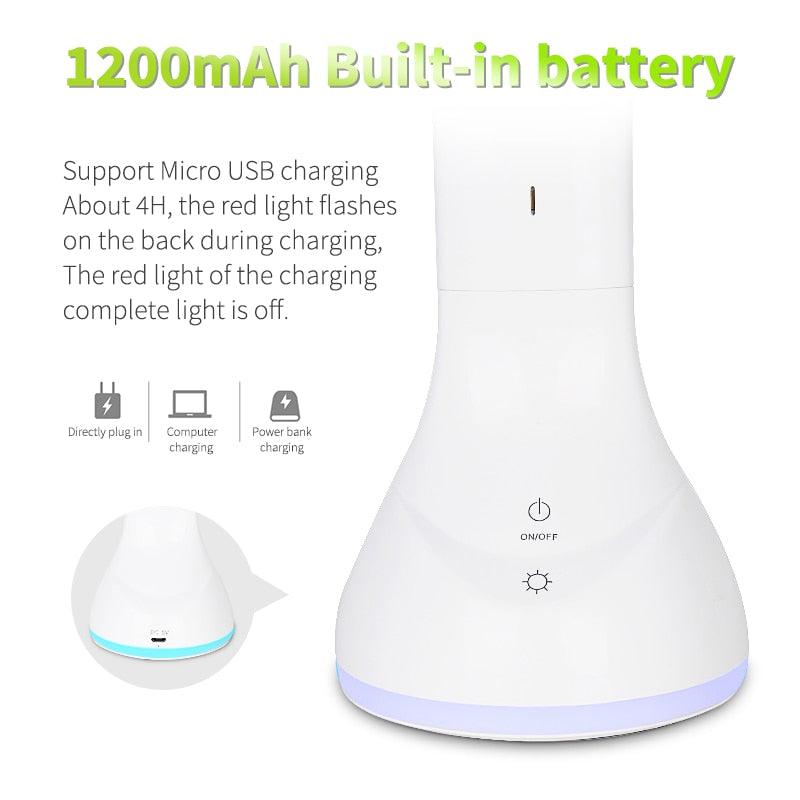 LED Desk Lamp Foldable Dimmable Touch Rechargeable Table Lamp with Calendar Temperature Alarm Clock Decorative Table Lamp Cute Study Lamps for Bedroom Décor